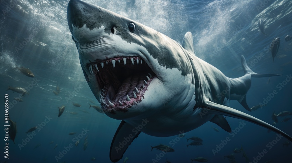 Obraz premium Shark with mouth open in water