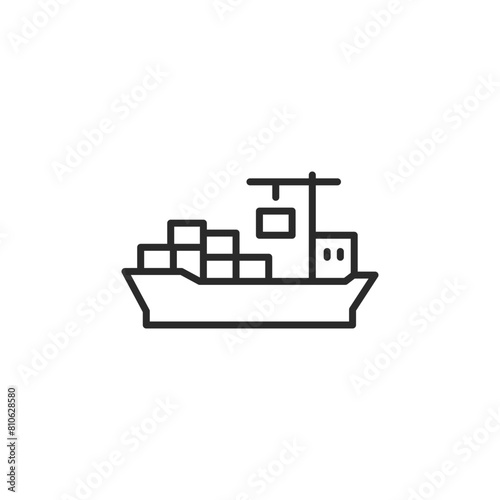 Cargo ship icon with shipping containers, representing sea freight, maritime trade, and global logistics. Ideal for use in shipping industry materials, global commerce contexts. Vector illustration 