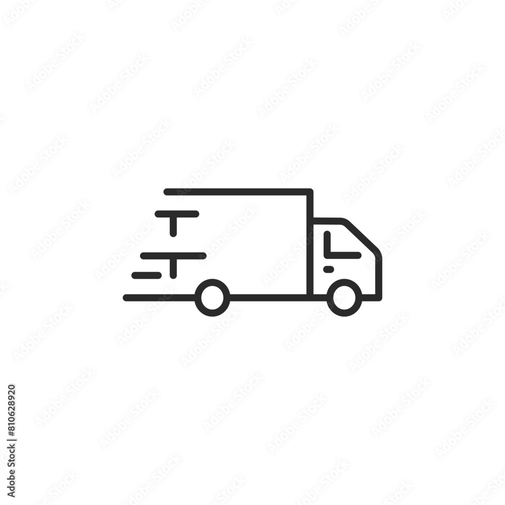 Icon of a fast-moving delivery truck, symbolizing the quick transfer and distribution of goods. Ideal for representing courier services, express shipping, and logistics operations. Vector illustration