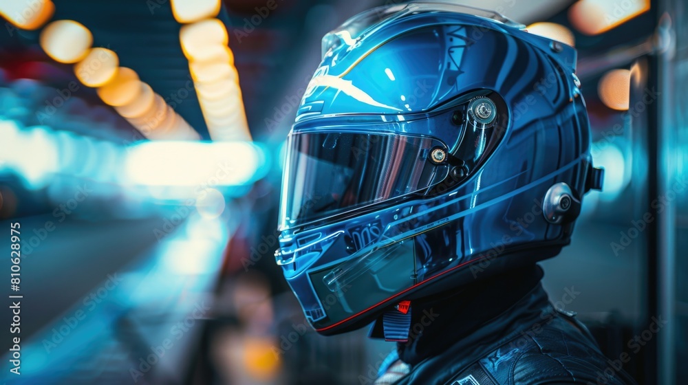 Person in blue helmet and jacket Person in blue helmet and jacket