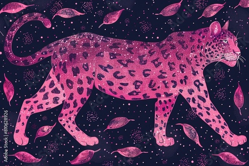 Pink spotted neon cheetah. Wild animal