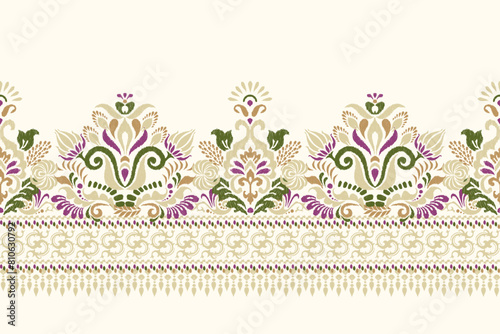 Ikat floral paisley pattern on white background vector illustration.Ikat embroidery traditional.design for texture,fabric,clothing,decoration. photo