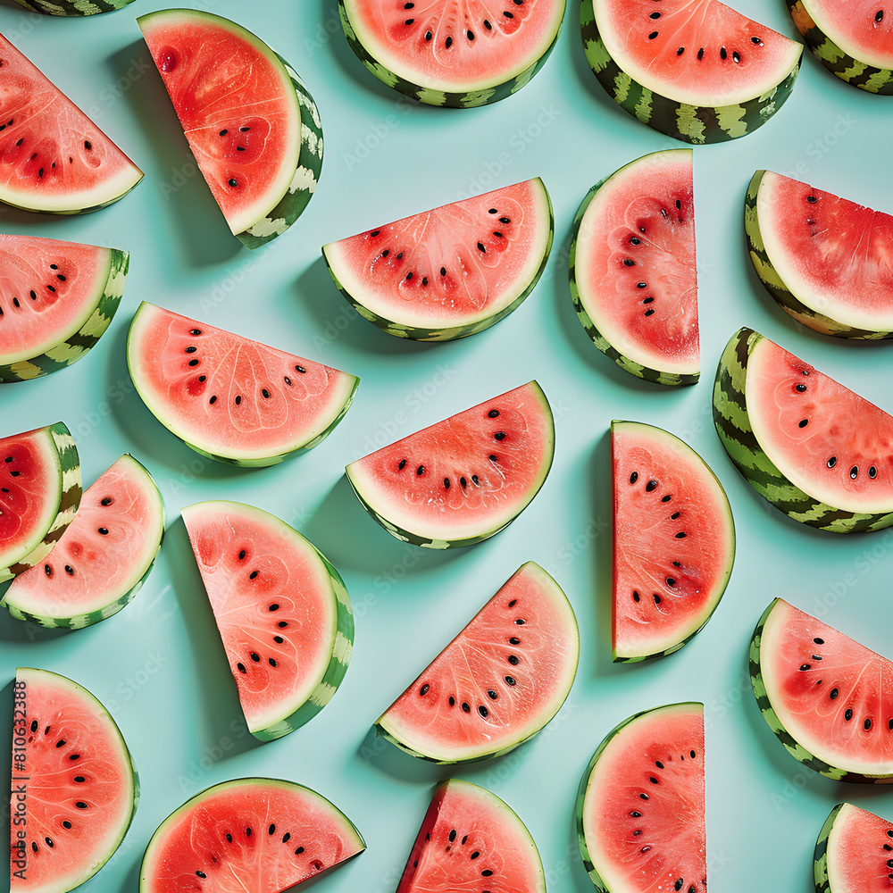 Juicy watermelon slices arranged in a refreshing summer pattern
