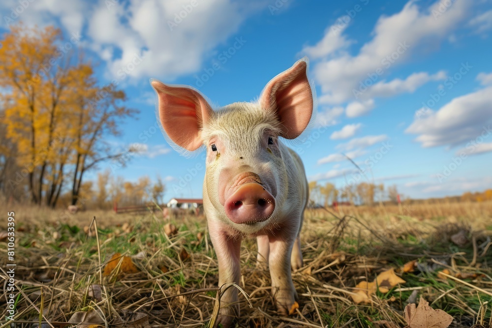 Funny close up portrait of a pig on a wide angle camera
Funny close up portrait of a pig on a wide angle camera