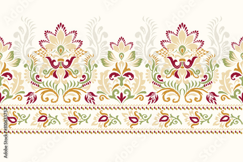 Ikat floral paisley pattern on white background vector illustration.Ikat embroidery traditional.design for texture,fabric,clothing,decoration.