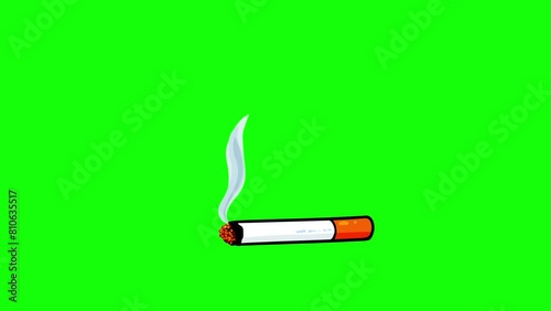 Cigarette with smoke cartoon animation greenbox. Short smoke green screen version. Seamless loop smoking, health, ilness, etc...
 photo