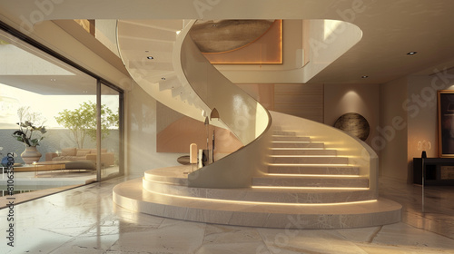 Playful and creative entrance hall with an unconventional staircase in a modern American family home.