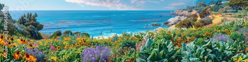 Coastal Cultivation Panoramic Seaside Garden with Thriving Salt Tolerant Plants and Vibrant Floral
