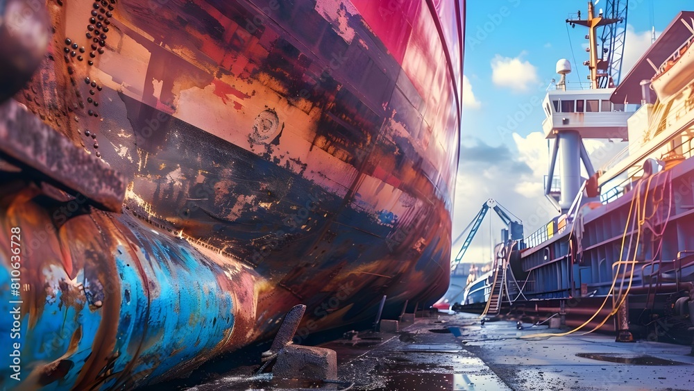 Cargo Ship Propeller Undergoing Maintenance in Dry Dock. Concept ...