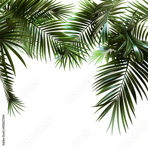 Realistic Palm Leaves on Clear Background  3D Render  Empty White Background.  Realistic Palm Leaves for Summer Vibes on Transparent Background  3D Render  Blank White Background. 