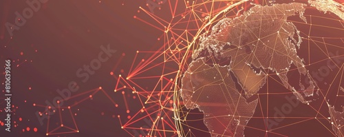 A glowing red network envelops a stylized Earth, visualizing global communication and digital interconnectedness. The abstract design represents the flow of data and ideas in a technology-driven world
