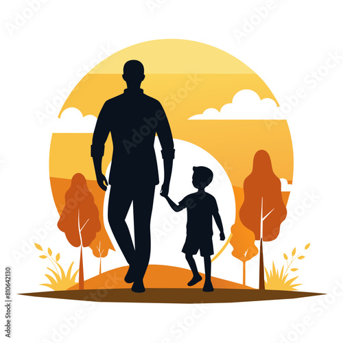 Father' day illustration walking  father with his son 
