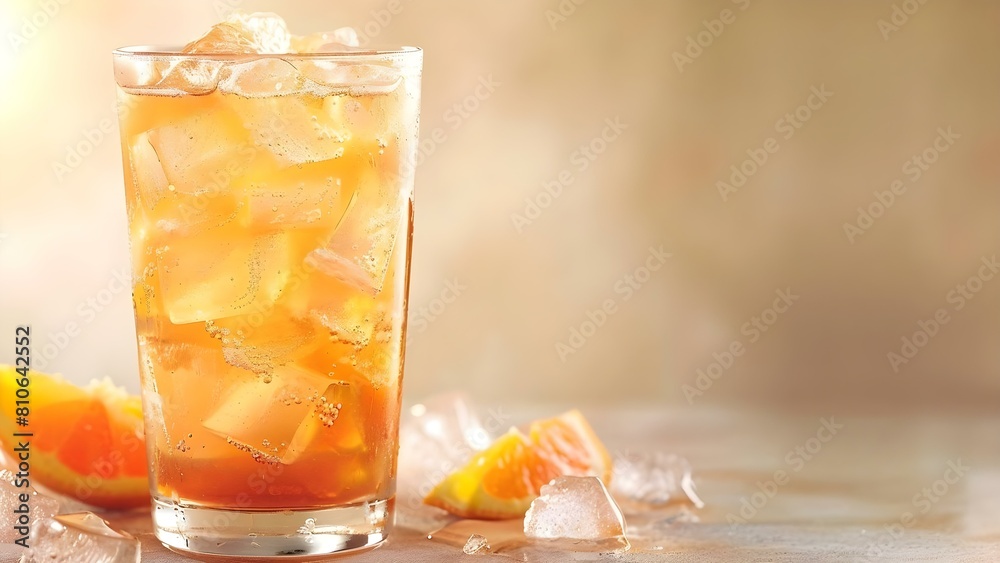 Long Island Iced Tea cocktail in highball glass against beige backdrop