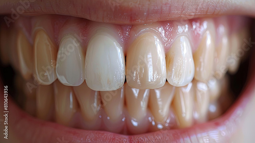 
Woman's teeth in need of whitening may indicate dental discoloration or staining, potentially affecting confidence and self-esteem