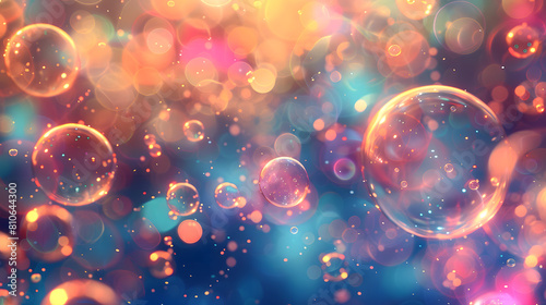 abstract PC desktop wallpaper background with flying colorful bubbles