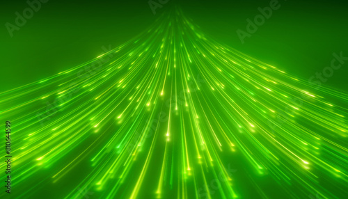 Illustation of glowing neon lines in green on reflecting floor - abstract background.