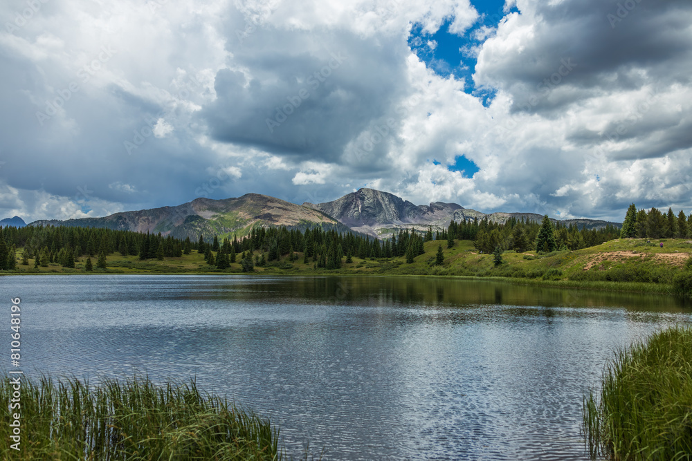 Little Molas Lake with Snowdon Peak and summer clouds