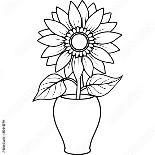 Sunflower flower outline illustration coloring book page design, 
Sunflower flower black and white line art drawing coloring book pages for children and adults