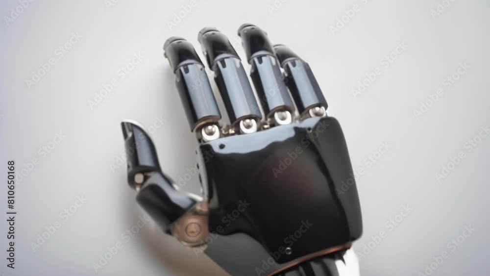 A black robotic hand is displayed against a stark white background. The intricate design of the hand, with its metallic joints and articulated fingers, is a testament to the advances in robotics. A black robotic hand is displayed against a stark white background. The intricate design of the hand, with its metallic joints and articulated fingers, is a testament to the advances in robotics.