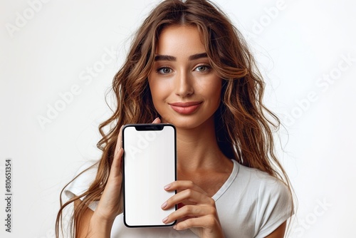 Woman Showcasing Smartphone Mockup created with Generative AI