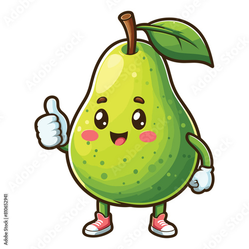 Cute Cartoon Pear fruit character giving a thumbs up