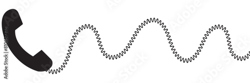 Telephone receiver with a cord. Phone handset with extension cord. Black silhouette isolated on a white background. Vector illustration. EPS 10