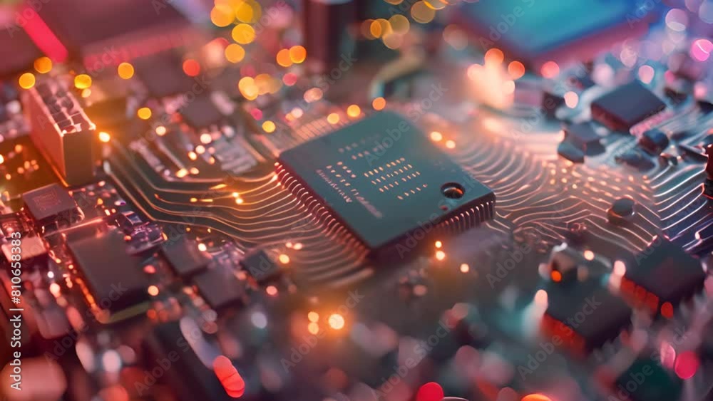 Close-Up of Circuit Board with Glowing Components with Ai generated.
