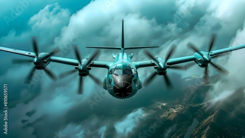 Propeller-driven aircraft flying through the sky. Concept Aviation, Aerial Photography, Propeller Aircraft, Flight, Sky photo