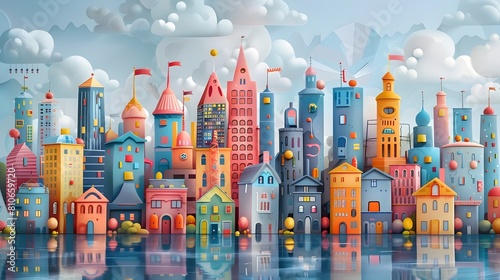 Whimsical and Surreal Cityscape Skyline with Quirky Buildings and Creative Flair