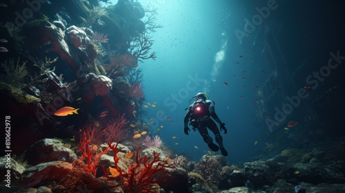 Wallpaper Mural A deep-sea diver exploring an underwater shipwreck,  Torontodigital.ca