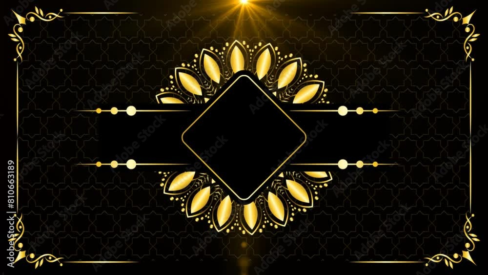 luxury wedding invitation frame with mandala pattern and light effects