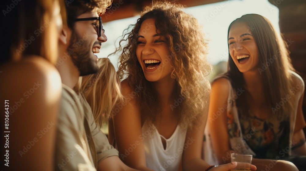 A group of friends laughing and enjoying each other's company, 