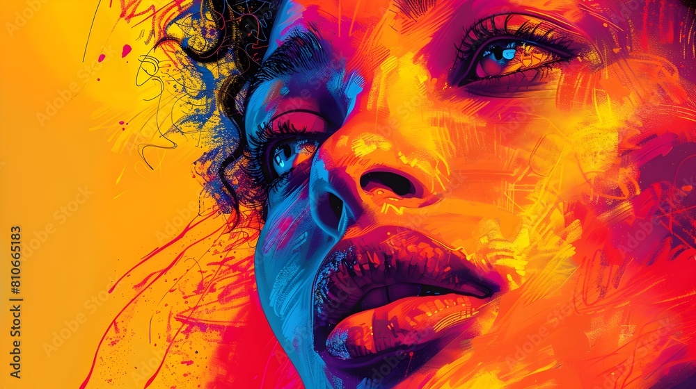 Vibrant and Expressive Digital Portrait with Bold Pop Art-Inspired Aesthetic Vibrant and Expressive Digital Portrait with Bold Pop Art-Inspired Aesthetic