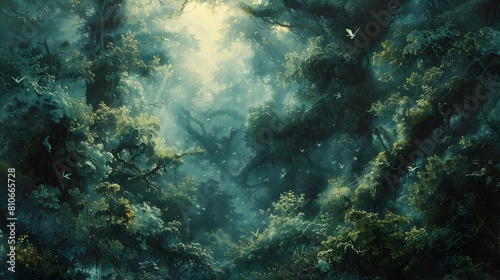 Mystical Verdant Forest Teeming with Diverse Wildlife and Natural Interplay