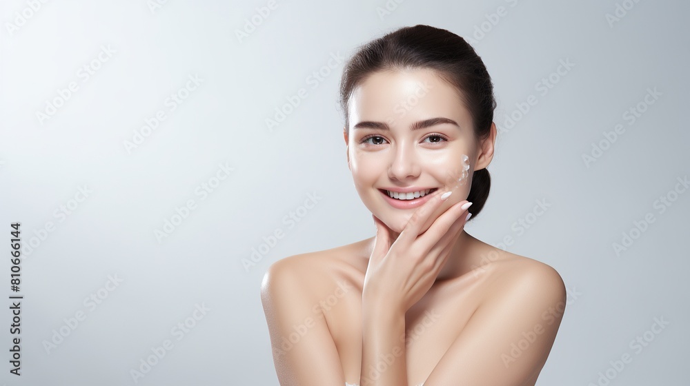 Beautiful young Woman model with clean fresh skin on beige background, Facial care, Cosmetology, beauty and spa, . Close-up of woman with clean skin posing, in studio background. Beautiful young Woman model with clean fresh skin on beige background, Facial care, Cosmetology, beauty and spa, . Close-up of woman with clean skin posing, in studio background.