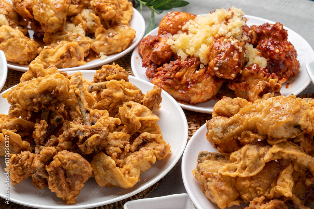 Fried, chicken, seasoning, duck, half-and-half, fried, chicken, Korean, mustard, sauce, radish, soy sauce, garlic, Fried, chicken, seasoning, duck, half-and-half, fried, chicken, Korean, mustard, sauce, radish, soy sauce, garlic,