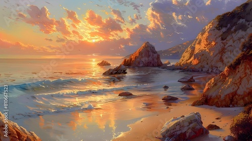 Breathtaking Seaside Cliff Sunset in Vibrant Oil Painting Style