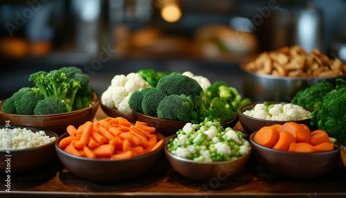 A bowl of broccoli and cauliflower next to a bowl of carrots.