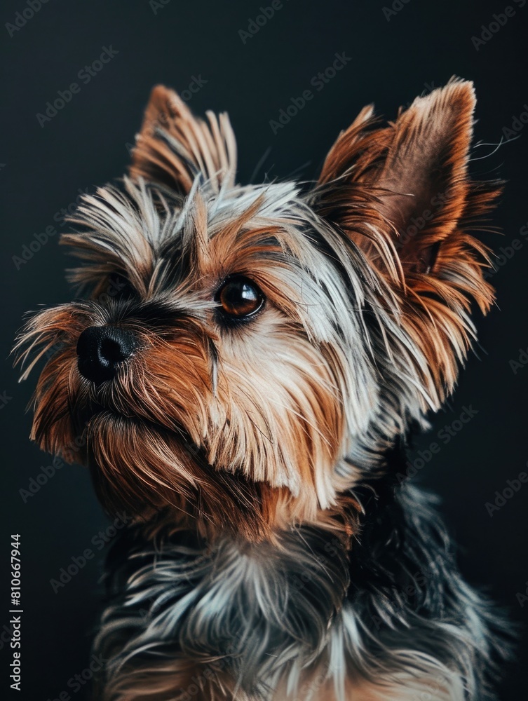 A small dog with brown and black fur is staring at the camera A small dog with brown and black fur is staring at the camera