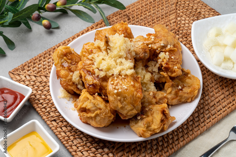 Fried, chicken, seasoning, duck, half-and-half, fried, chicken, Korean, mustard, sauce, radish, soy sauce, garlic, Fried, chicken, seasoning, duck, half-and-half, fried, chicken, Korean, mustard, sauce, radish, soy sauce, garlic,