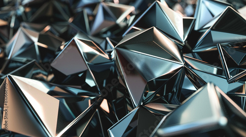 Intricate 3D geometric shapes made of polished metal, abstract , background photo