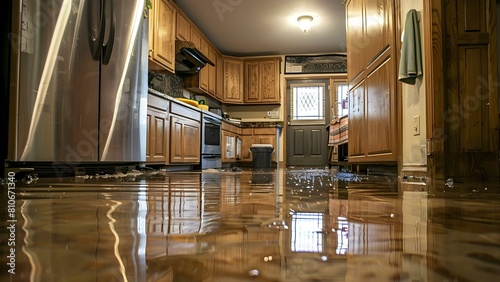 Focus on flooded basement water damage cleanup after snowmelt or pipe burst. Concept Flooded Basement Cleanup, Water Damage Restoration, Snowmelt Damage, Pipe Burst Cleanup, Basement Water Cleanup