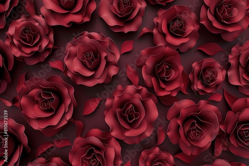 Overhead view of 3D roses in a dense layout for use in event design or luxury gift wrapping paper
