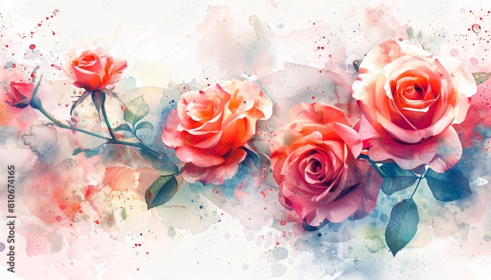 A painting of three red roses with green leaves by AI generated image A painting of three red roses with green leaves by AI generated image