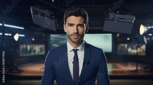A seasoned TV presenter delivering insightful commentary