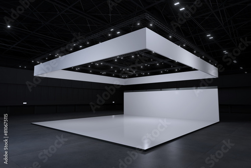 Exhibition stand for mockup and Corporate identity,Display design.Empty booth Design.Retail booth elements in Exhibition hall.booth Design trade show.Blank Booth system of Graphic Resources.3d render.