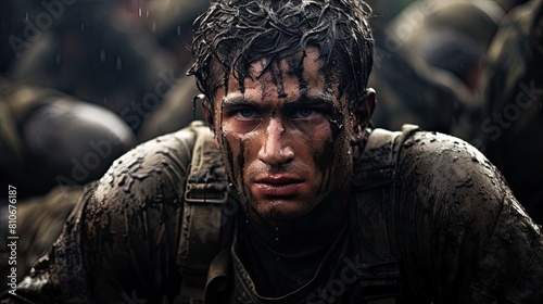 Portrait of a special forces soldier in the rain