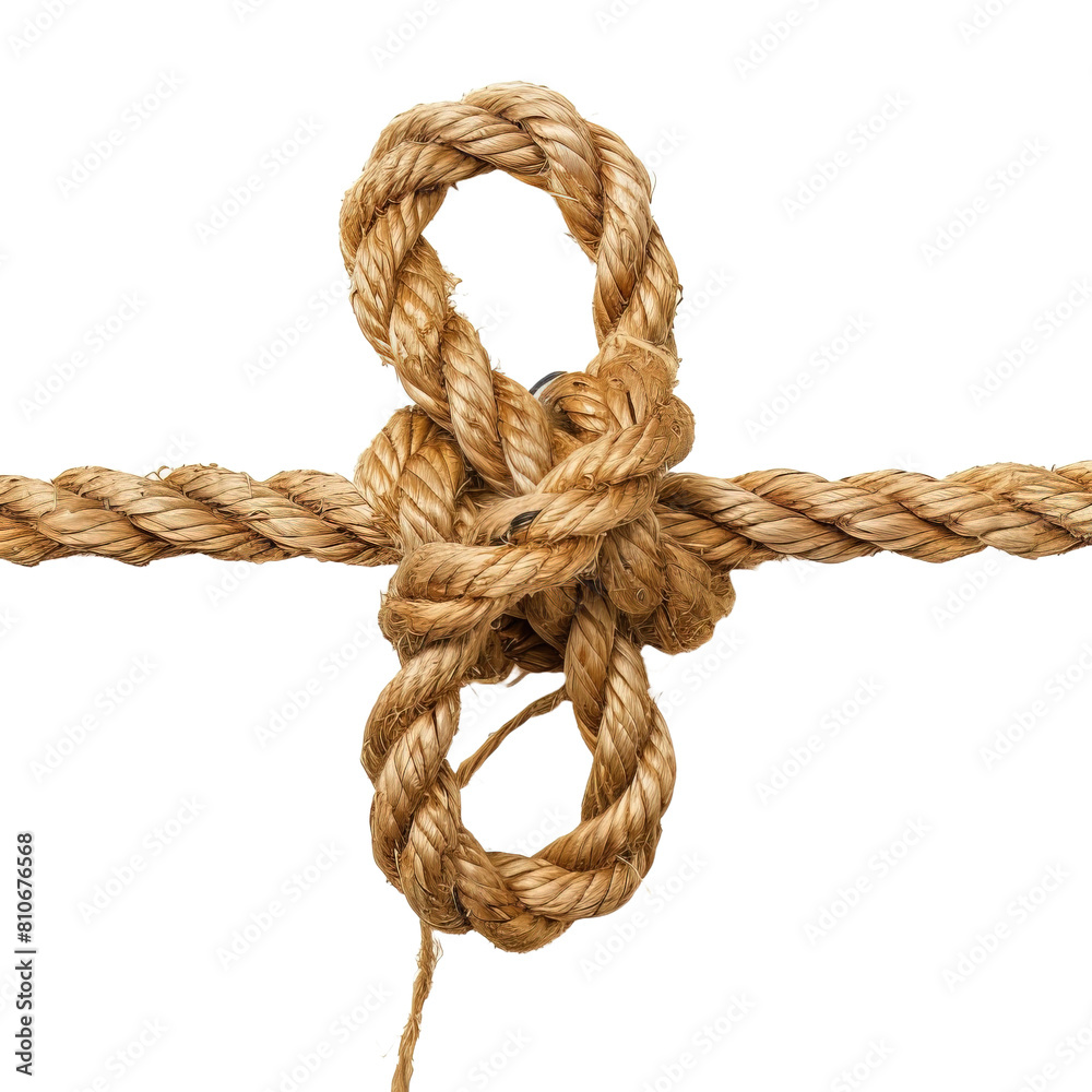 Knot on a rope isolated on white or transparent background