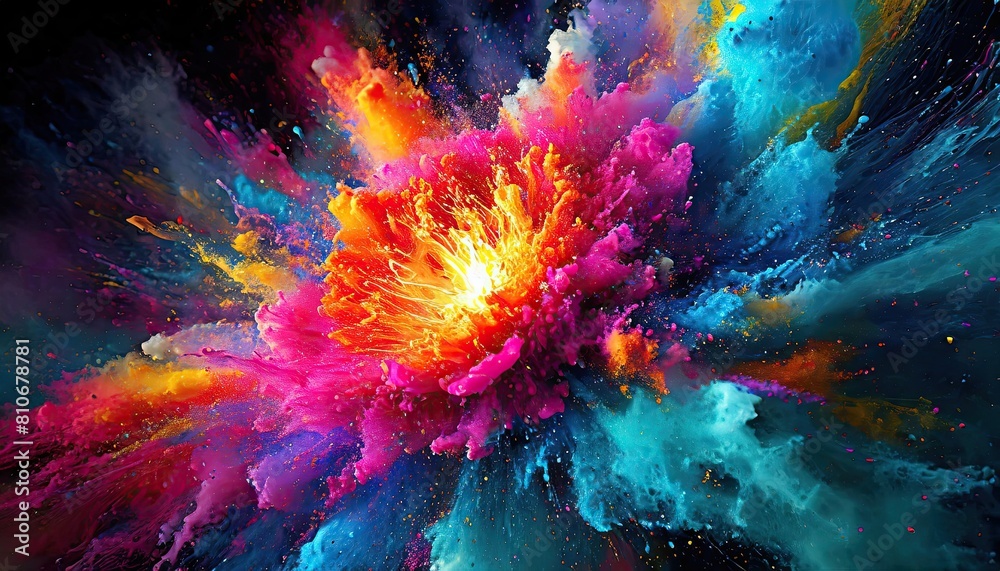Big bang colorful smoke and powder on black background. Big bang colorful smoke and powder on black background.