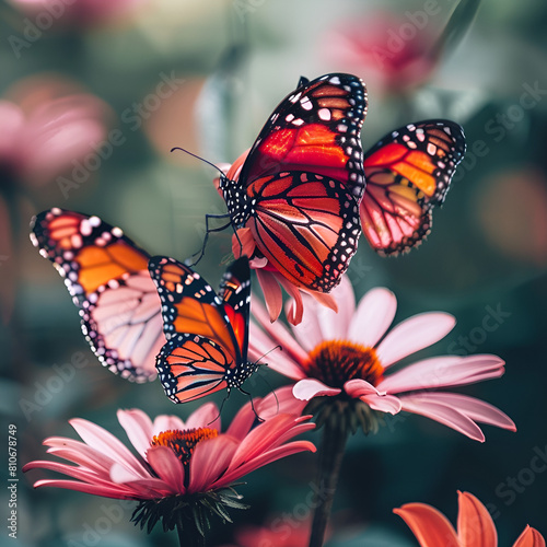 Monarch Butterfly on a Common Milkweed Wildflower Isolated.Monarch Butterfly on Hand.